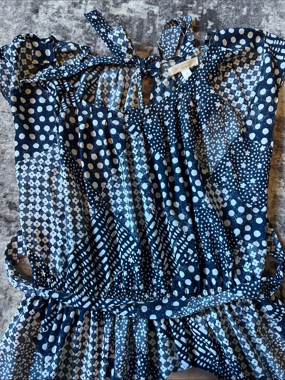 LC Lauren Conrad Navy and White Mixed Dot Print Mini Dress